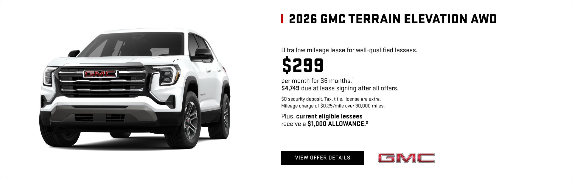 Ultra low mileage lease for well-qualified lessees.

$299 per month for 36 months.1 

$4,749 due ...